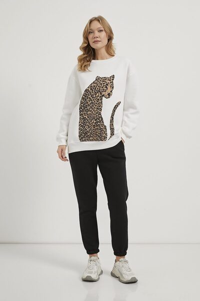 Arma Life Armalife 10906 Leopard Printed Circular Neck Fleece-Lined Din Sweatshirt