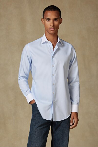 Abbate Ανδρικό πουκάμισο Grant Non Iron Oxford Cotton εφαρμοστό ανοιχτό μπλε κλασικό γιακά ανδρικό πουκάμισο