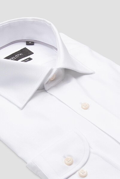 Abbate Marco Twill Бавовняна сорочка Slim Fit Біла Класичний комір Чоловіча пряма сорочка