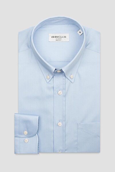 Abbate BB Club Mike Oxford Бавовняна сорочка прямого крою світло-синього кольору з ґудзиковим коміром для чоловіків