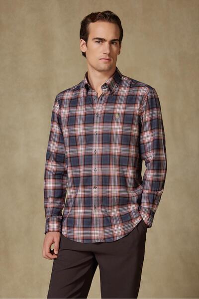 Abbate Luca Flannel Cotton Blend Comfort Fit Grey Button down Collar Men's Plaid Shirt