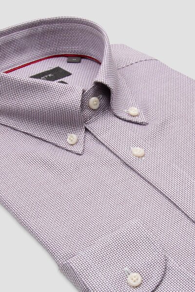 Abbate Carlo Armür Памучна риза с тясна кройка, червена яка с копчета, мъжка, едноцветна