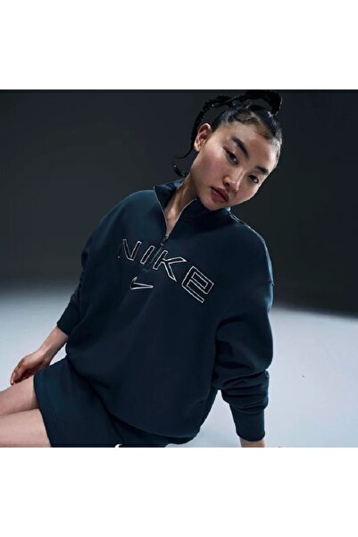 Nike Kadın Phoenix Fleece Yarım Fermuarlı Logolu Sweat Özel Seri Oversize Kesim