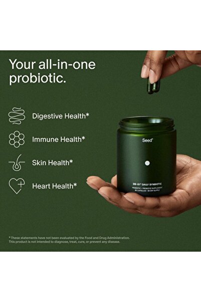 SEED DS-01 Daily Synbiotic (60 Capsules) - 53.6 Billion AFU - Vegan, Shelf-Stable Probiotic & Prebio