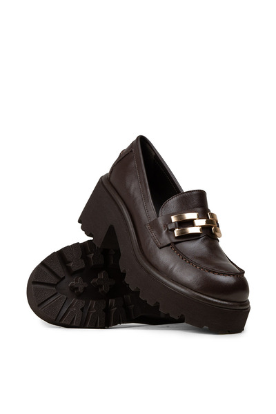 Deery Kadın Hakiki Deri Kahverengi Topuklu Makosen