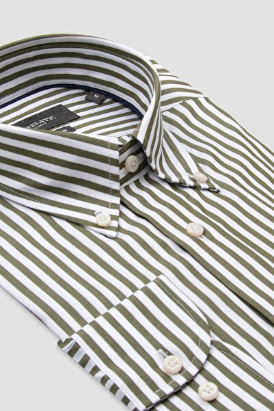 Abbate Ανδρικό ριγέ πουκάμισο Carlo Twill Cotton εφαρμοστό Khaki με κουμπιά