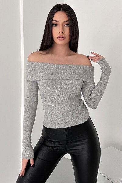 XELA Madonna Collar Long Sleeve Ribbed Knit Sweater