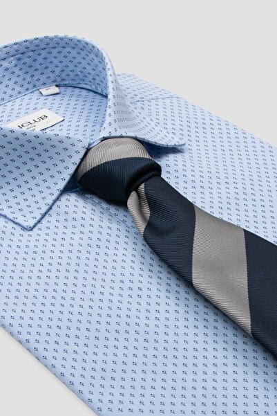 Abbate BB Club Oscar Поплин памук Слим фит Светлосин Класически яка Мъжка риза с принт