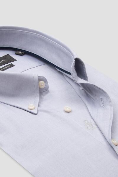 Abbate Carlo Royal Oxford Cotton Slim Fit Gray Button-Down Collar Men's Straight Shirt