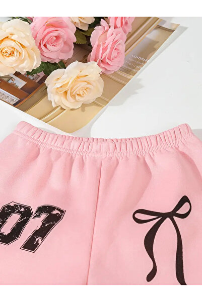 MORNİNG KİDS Κοριτσίστικο πακέτο 3 τεμαχίων φαρδύ κορδόνι 07 κορδέλα με τύπωμα Φούτερ (ροζ-μαύρο-γκρι)