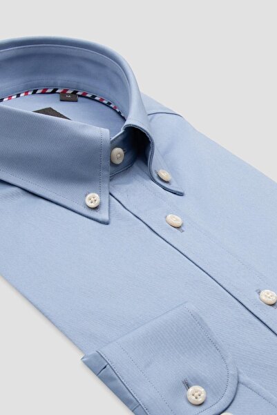 Abbate Luca Twill Бавовняна Comfort Fit Світло-синя сорочка з ґудзиками на комірі Чоловіча пряма сорочка