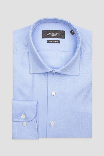 Abbate Marco Twill Бавовняна сорочка Slim Fit світло-синього кольору з класичним коміром для чоловіків