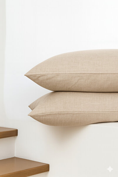 Bonny Home Vevra Striped Beige Solid Color 2-Piece Pillowcase Cotton Fabric Zippered