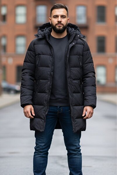 embody Men's Thick Men's Long Winter Jacket with Detachable Hood 2605 black