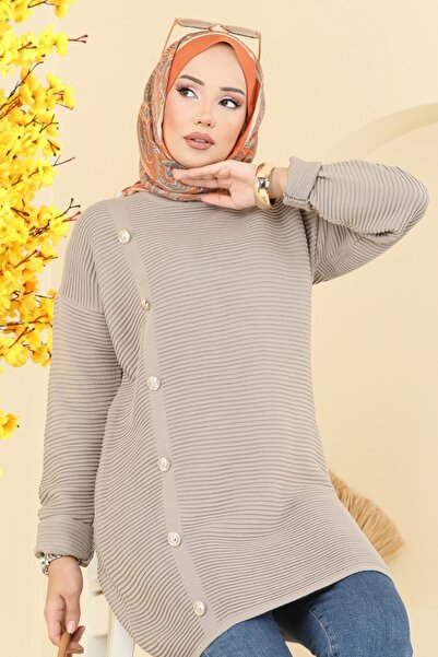 ModaMerve Aksesuar Düğmeli Triko Tunik 2735AYD574-MS Vizyon