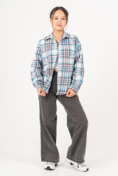 GİYİCEM TEKSTİL قميص فارمر منقوش ذو ملمس ناعم للفتيات 3172