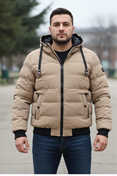 embody Jachetă bărbătească groasă Fas cu glugă detașabilă bej 7458-3