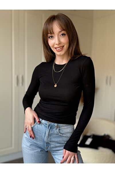 Dilay Gökoğlu Butik Crew Neck Long Sleeve Fingerless Bodysuit