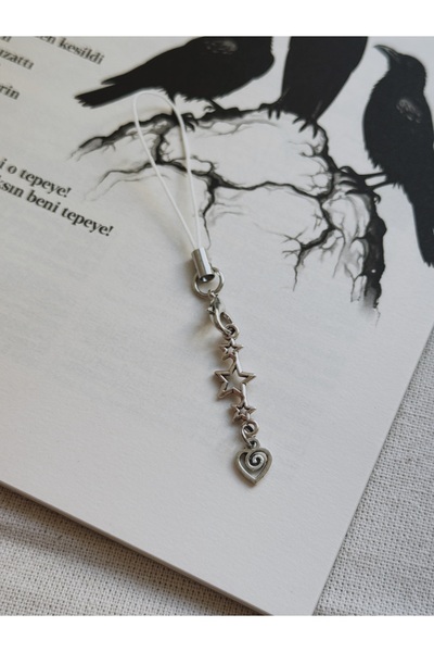 WhimsyWhite Moon and Spiral Heart Design Phone Charm, Handmade Phone Lanyard