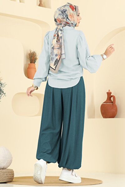 ModaMerve Beli Lastikli Şalvar Pantolon 0001ERK1158-MS Petrol