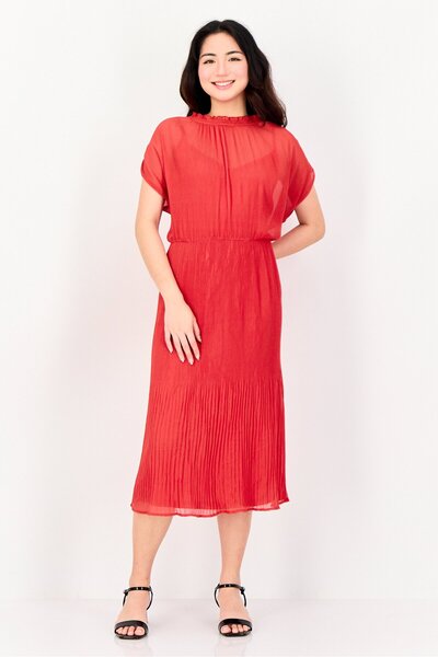 Great Plains Women Textured Casual Midi Dress, Red