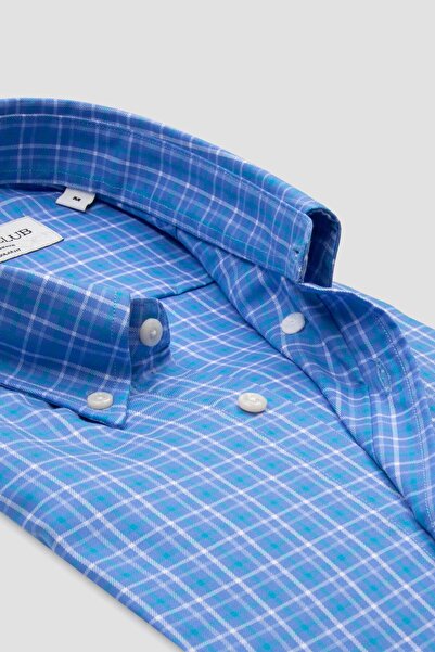 Abbate BB Club Mike Твил памук Регулярна кройка Синя риза с копчета и яка Мъжка карирана риза