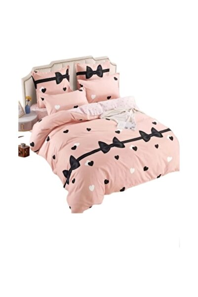 OEM Double fitted bed linen, bows print, 6 pieces, for 2 persons, 180x200 cm, superior finet, powder pin