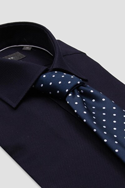 Abbate Marco Armür Бавовняна сорочка Slim Fit темно-синього кольору з класичним коміром для чоловіків