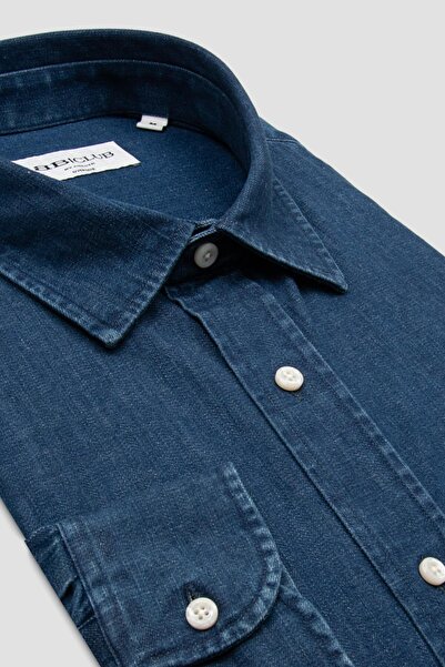 Abbate Ανδρικό ίσιο πουκάμισο BB Club Rio Denim Cotton oversized Fit Navy Blue Classic Collar