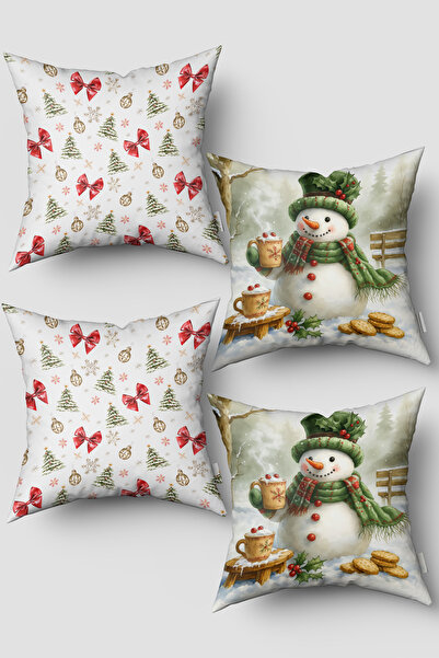EsnafAli Коледен комплект от 4 калъфки за възглавници с мотив снежен човек и ...
