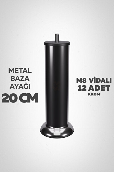 wooden lane studio Baza Ayağı 20 Cm M8 Vidalı 12’li Set Metal Krom Yatak Mobi...