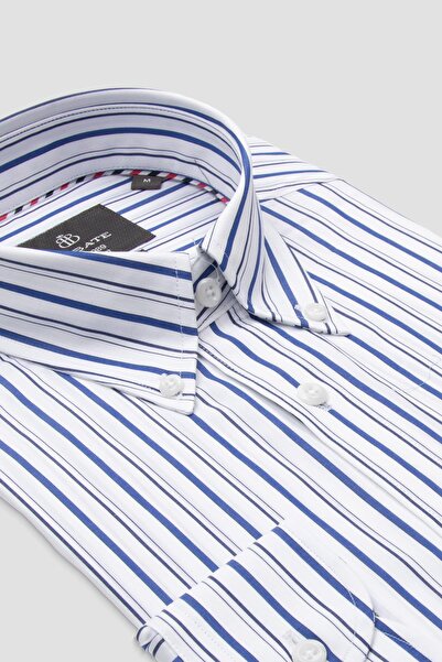 Abbate Ανδρικό ριγέ πουκάμισο Luca Poplin Cotton Comfort Fit Navy Blue Classic Collar