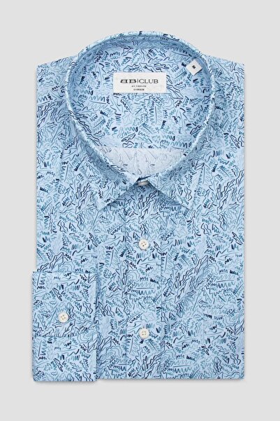 Abbate BB Club Rio Поплин памук Овърсайз кройка Светлосиня Класическа яка Мъжка риза с принт
