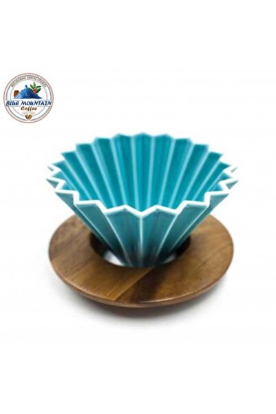 Blue mountain V60 Ceramic Dripper with Wooden Base - Turquoise