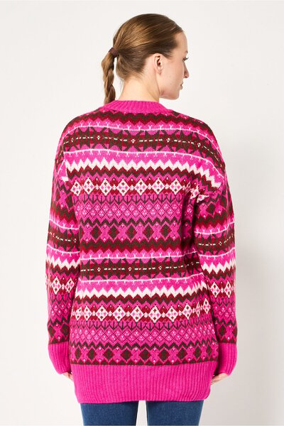 DeFacto Women Crew Neck Argyle Pattern Sweater, Multicolor