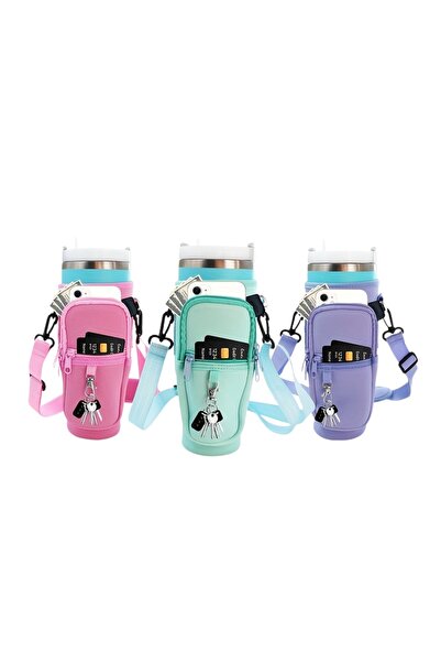 Store Quencher Pipetli 1.18 Lt Termos Kılıfı Omuz Askılı Termos Çanta Fermuarlı Cepli Kılıf Çanta