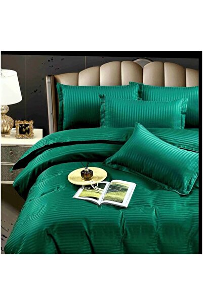 OEM Damask bed linen set for double bed with fitted sheet, 6 pieces, green