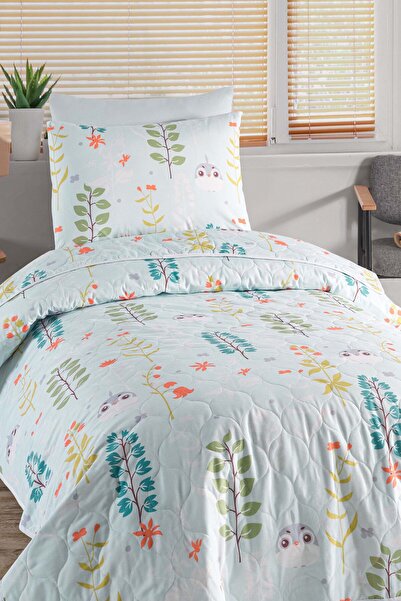 Eponj Home Yatak Örtüsü Seti Tek Kişilik Pamuklu 2 Parça – Cikcik Desen – Mint / Yumuşak Dokulu