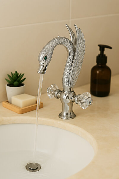 EMFA AKSESUAR Krom Zümrüt Taşlı Ördek Kuğu Mutfak & Lavabo Eviye Bataryası