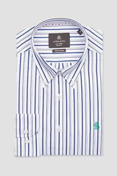 Abbate Ανδρικό ριγέ πουκάμισο Luca Poplin Cotton Comfort Fit Navy Blue Classic Collar