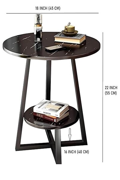 Twinkle Mart End Table, Side Table, Wooden Round Side Table with 2 Storage Shelves, White+Gold, 15.74IN