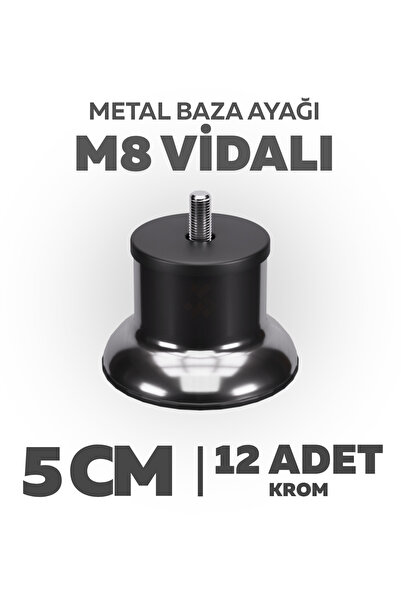 wooden lane studio Baza Ayağı 5 Cm M8 Vidalı 10’lu Set Metal Krom Yatak Mobil...