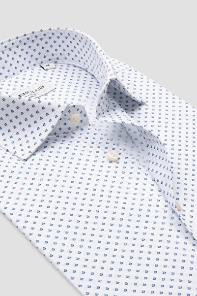 Abbate Bb Club Oscar Poplin Cotton Slim Fit White Classic Collar Men's Patterned Shirt