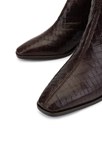 Tamer Tanca Kadın Hakiki Deri Kahverengi Kroko Klasik Bot