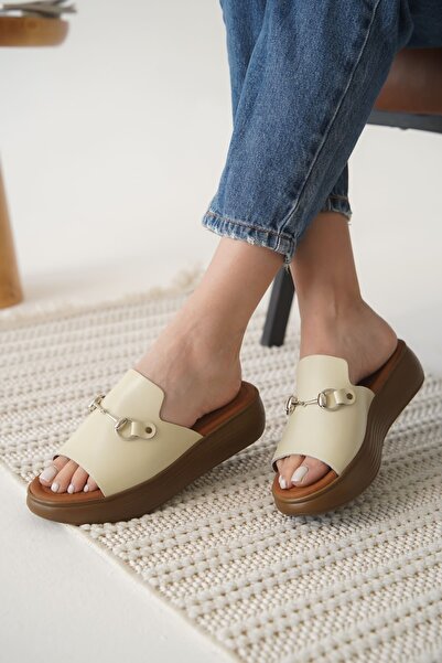 TRENDELLA Nelly Beige Genuine Leather Slippers