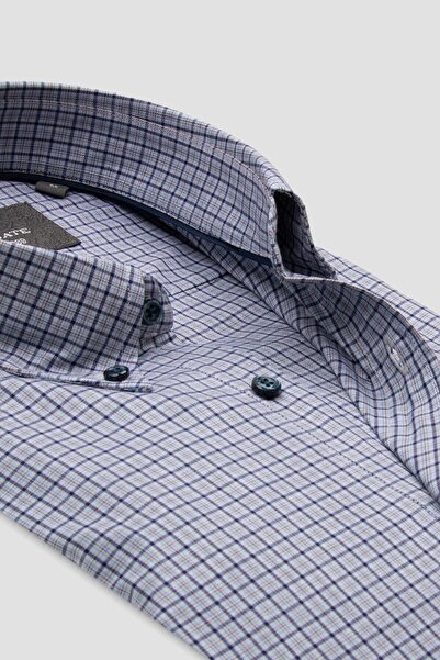 Abbate Aldomar Poplin Cotton Comfort Fit Navy Blue Button down Collar Men's Checkered Shirt
