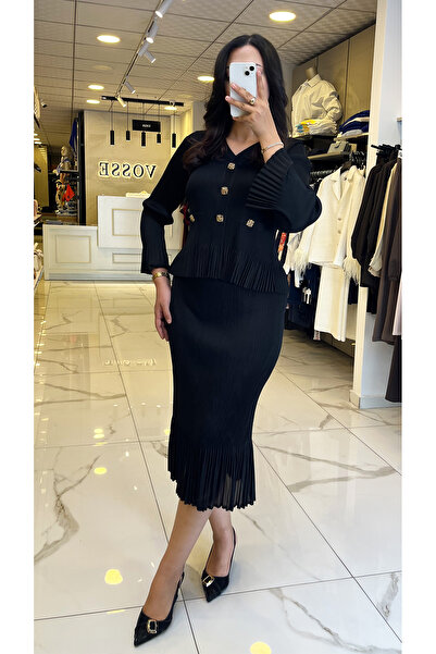 Vosse Ekol Siyah Aksesuar Detaylı Etekli Takım