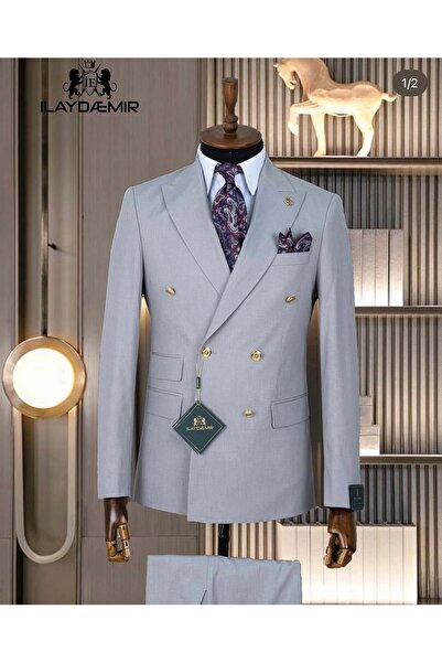 ilayda emir بدلة رجالية رمادية بأزرار على الجهتين بأزرار على الجهتين ذات قصة ...