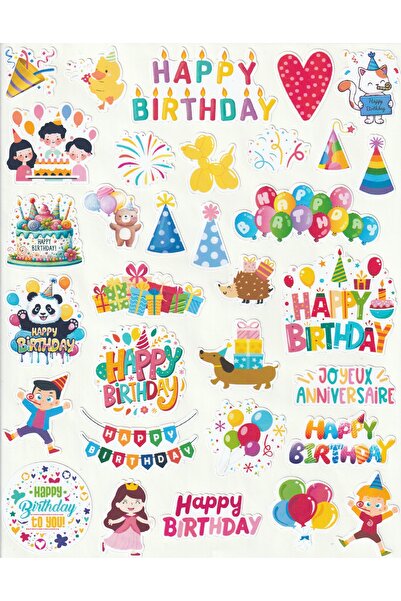 NUNUKİ Doğumgünü Kutlama Sticker Seti Happy Birthday Sticker Renkli Balon Pas...