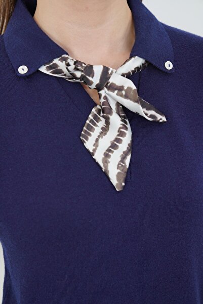 penyebizden Tricotaj cu mânecă lungă cu guler polo și eșarfă - bleumarin